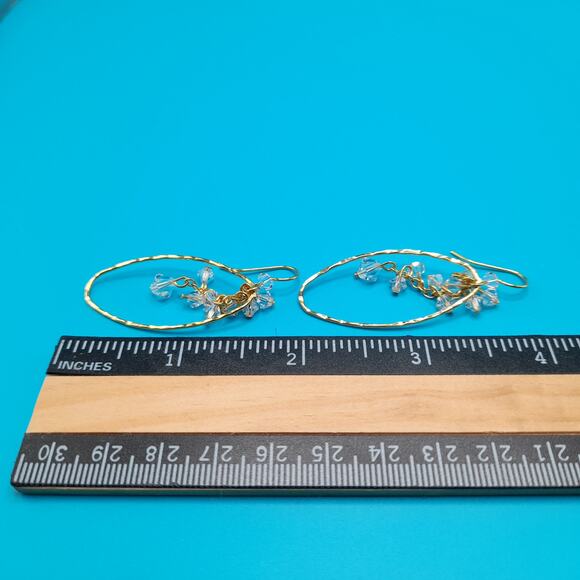 Clear Crystal Oval Hoop Earrings, Gold Tone Ear Wires - Picture 10 of 12
